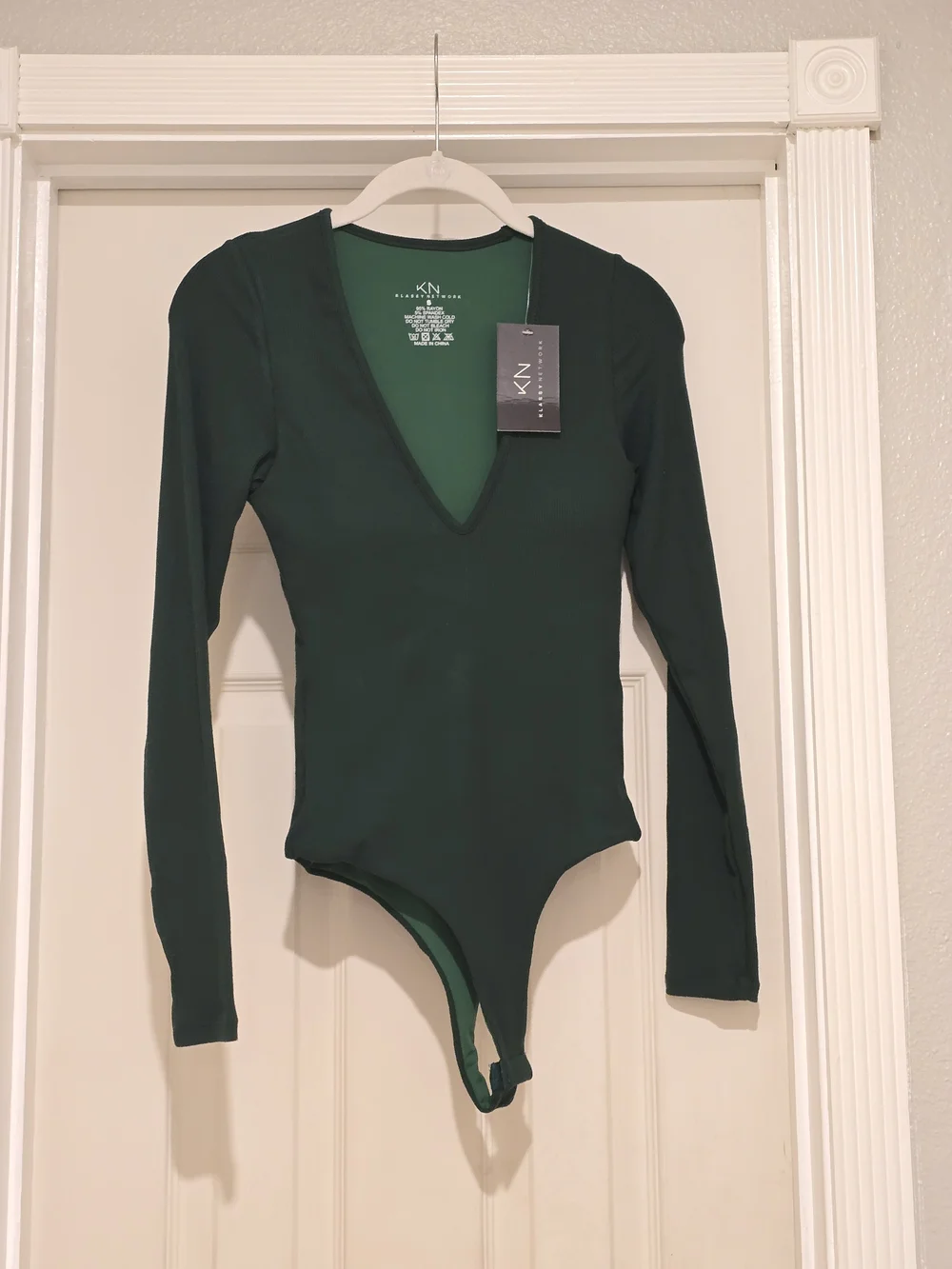 Klassy Network | Deep Emerald V-Neck Long Sleeve Bodysuit / Bramisuit